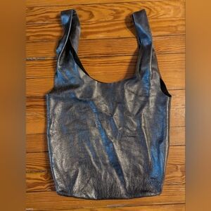 BAGGU Black Leather Tote Bag